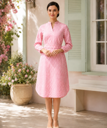 Pink Gingham Midi Dress