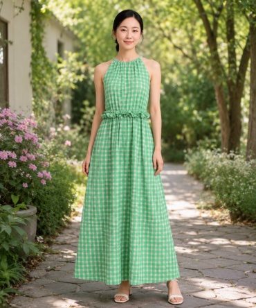 Green Gingham Maxi Dress