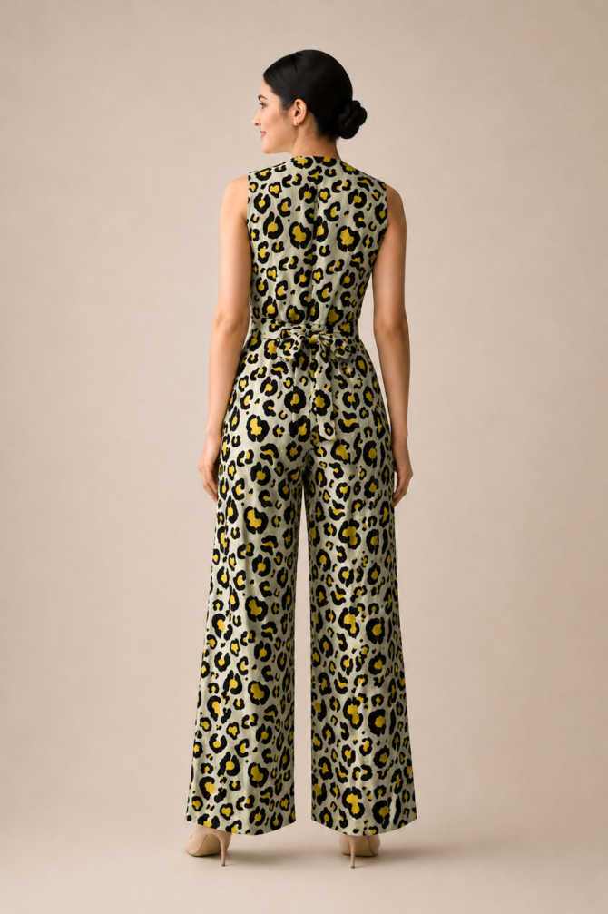 Leopard Print Sleeveless Jumpsuit