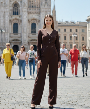 Chocolate Brown Full Sleeve Jumpsuit