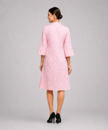 Blush Pink Check Midi Dress