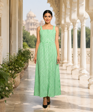 Green Checked Maxi Dress
