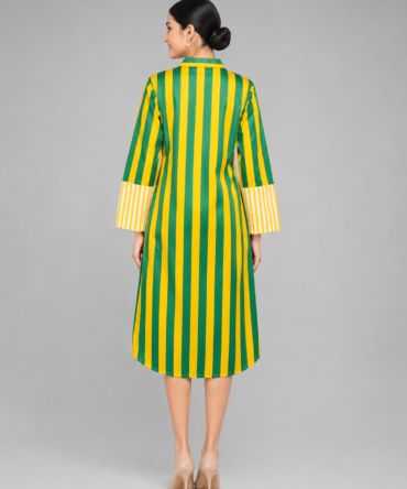 Green & Yellow Striped Cotton Dress