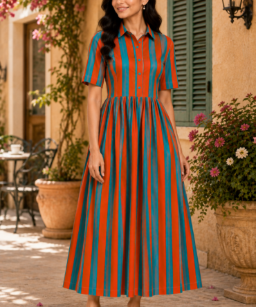 Striped Collar Maxi Dress