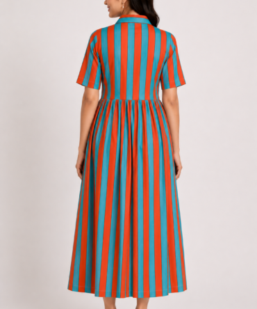 Striped Collar Maxi Dress