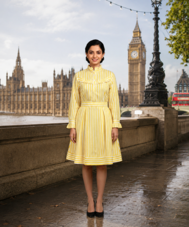 Yellow Striped Fit & Flare Dress